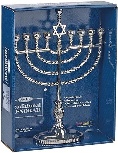 Rite Lite Hanukkah Silver Menorah - Modern & Polished Chanukah Menorah Jewish Holiday Party Favors Decorations Judaica Festival of Lights...