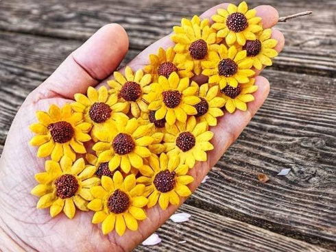 Sunflowers Heads Mulberry Paper Flower Yellow Sunflower with Brown Centre Miniature Flowers DIY Crafts Projects Scrapbooking Embellishments Weddin...