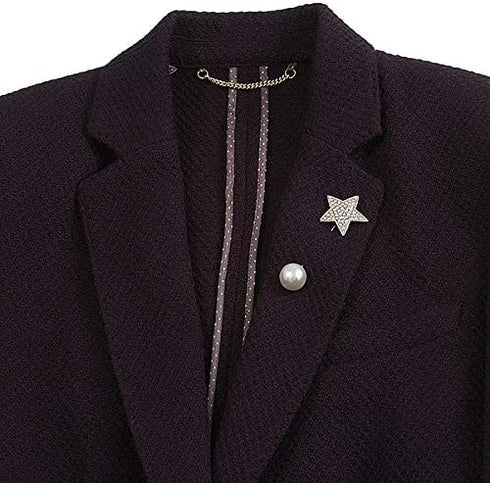 AB Crystal Star, Pearl Bead Lapel, Hat, Suit, Tuxedo, Collar, Scarf, Coat Stick Brooch Pin In Silver Tone Metal - 70mm L...