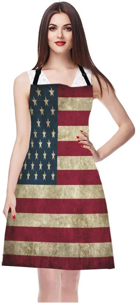 WONDERTIFY Rustic Usa Flag Vintage American Patriotic Us Flgas Apron, Bib Apron with Adjustable Neck for Men Women,Suitable for Home Kitchen Cooki...