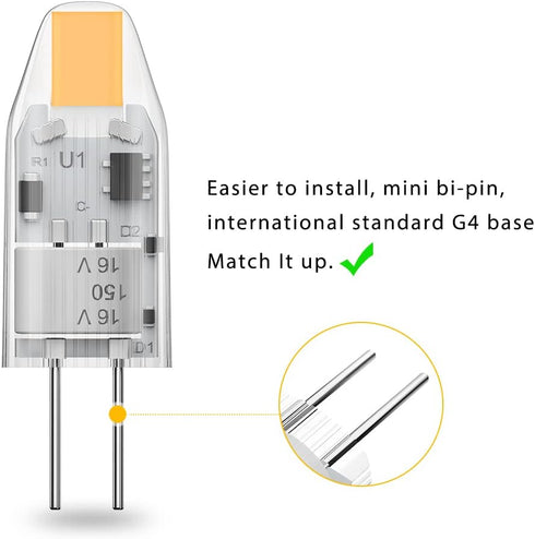 YUIIP G4 LED Bulb AC/DC 12V 1.2W (10W Halogen Bulb Replacement), Warm White 2700K JC G4 Bi Pin Light Bulbs for Under Cabinet Puck Light, Chandelie...