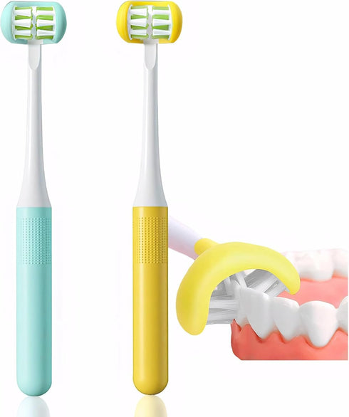 2 Pieces 3 Sided Toddler Toothbrush, Three Bristles for Kids Toothbrush, Autism Soft Bristles Toothbrush,Soft and Gentle for Complete Tooth and Gu...