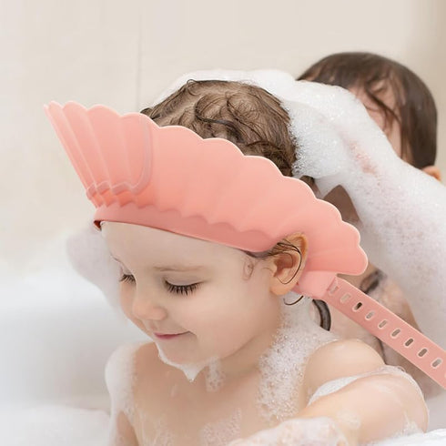 Baby Shower Cap Shield, Pink Bathing Cap Bath Hat Bathing Safe Silicone Protection, Soft Adjustable Visor Hat for Protector Head Eye Ear...