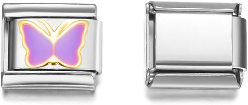 RINHOO 9mm Italian Starter Charm Bracelet Starting Italian Charm Bracelet Link Square Silver Interlocking Stainless Steel Modular Links...