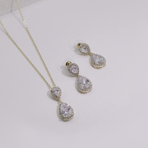 UDYLGOON UDORA Teardrop Cubic Zirconia Drop Earrings Necklace Bridal Jewelry Sets Wedding Prom Gifts For Bridesmaid...