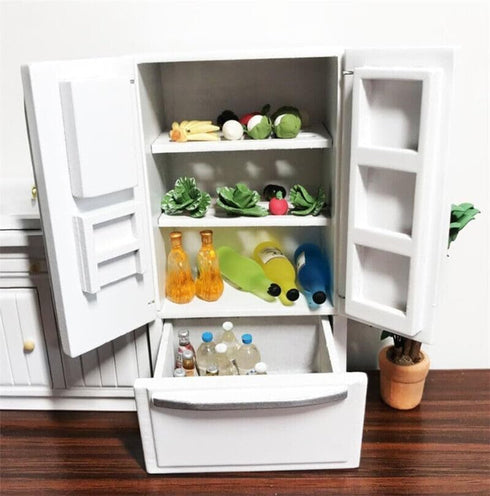 1:12 Scale 1/12 Mini Furniture minihouse Kitchen White Refrigerator Fridge with 2 Doors Furniture Accessories Wooden Refrigerator Fridge Freezer.....
