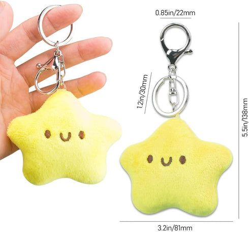ZORZA 2Pcs Cute Plush Star Keychain Kawaii Star Pendant Keyring with Squeaky Sound Charming Plush Keyring for Backpacks Handbags Purses Fashionabl...