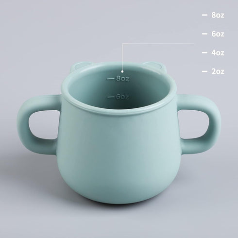 BLUE GINKGO Silicone Toddler Cups - Open Cup for Baby with Handles | Made in Korea | 8oz Training Open Cups for Toddlers 1-3 (Green)...