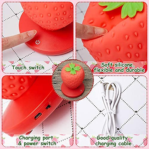 Mudder Strawberry Night Light Cute Silicone Strawberry Lamp LED Decorative Night Light Kawaii Fruit Gifts 3 Modes Touch Gift for Room Decor(Red)...