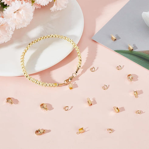 Beebeecraft 1 Box Jewelry Making Accessories Kit 18K Gold Plated 80Pcs Snap on Bails 80Pcs Open Jump Rings and 24K Gold Plated 40Pcs Lobster Claw ...