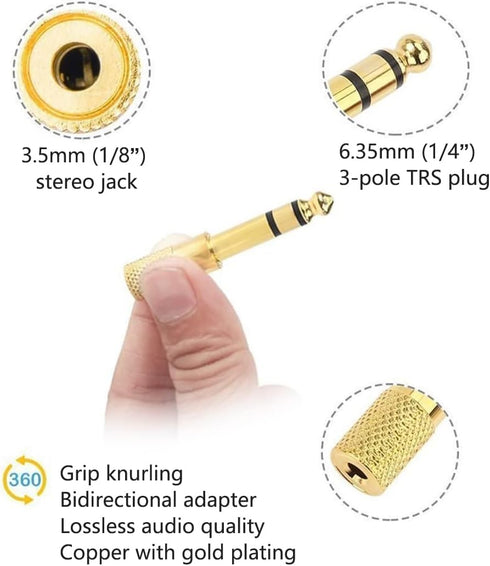 Audio Adapter 6.35mm to 3.5mm Aux: Gold Plated Stereo 1/4 Inch Male Plug to 1/8-inch Female Jack for Headphone Guitar Amp......