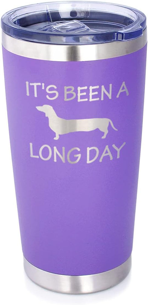 Bevvee Long Day - Insulated Coffee Tumbler Cup with Sliding Lid - Stainless Steel Insulated Mug - Dog Themed Coffee Gifts - Purple...