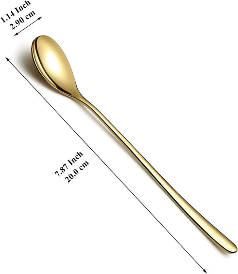 Gold Long Handle Iced Tea Spoons Set of 12 Pieces, Titanium Plating Gold Stainless Steel Teaspoons, Stirring Bar Spoon, Coffee Spoon, Ice Cream Sp...