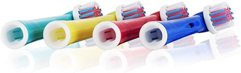 Kids Brush Heads Compatible with Oral-B Power Toothbrush, Red, Blue, Yellow & Teal Colors, Children Ages 3+ - Pack of 4...