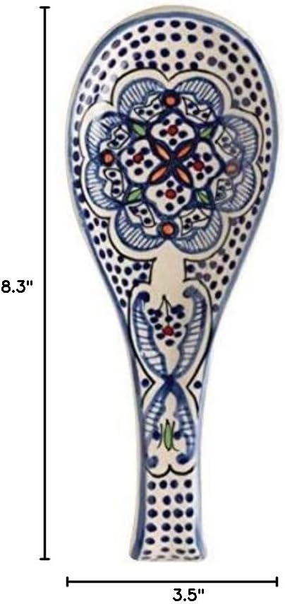 Quadow Spoon Holder/ Spoon Rest Ceramic Blue and White Hand Crafted and Hand Painted Northern African Design...