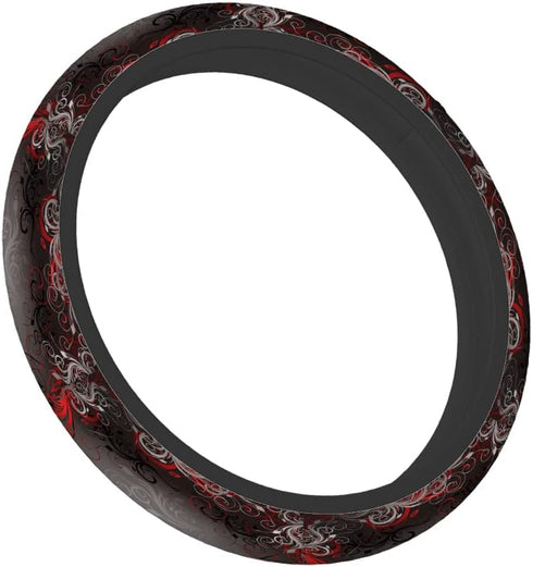 Swono Car Steering Wheel Covers Red Black Floral Beautiful Floral at The Border Creative Design Universal for Women Girls Soft Neoprene Anti-Slip ...