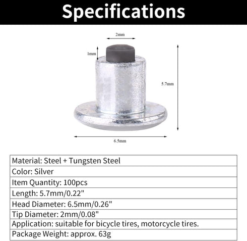 100pcs 6.5mm/0.26" Tire Stud Screw, Keenso Anti Slip Snow Tire Studs Wheel Tyre Tire Spikes Trim Screw in Tire Stud for Motorcycle ATV SUV Auto Ac...