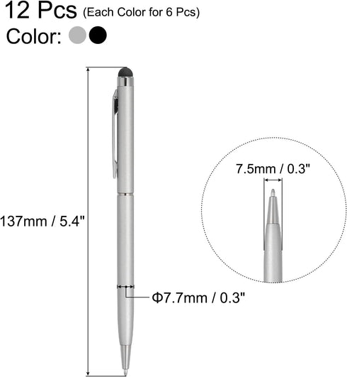 MECCANIXITY 12pcs Stylus Pens for Touch Screens Ballpoint Pen with Stylus Tip 2 in 1 Universal Capacitive Stylus Black Ink Pen for Capacitive Touc...