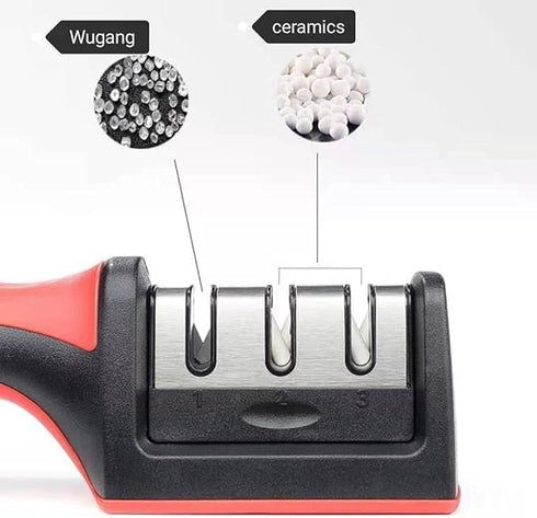 Sharpen with Precision: Stainless Steel 3-in-1 Kitchen Knife Sharpener - Easy-Use. Kit with 3 Stage Sharpening Slots. Ergonomic and fast....