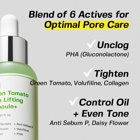 Green Tomato Pore Lifting Ampoule + | Instant Pore Minimizing & Tightening Facial Serum for Enlarged and Saggy Pores | Korean Skincare | 1.01 Fl O...