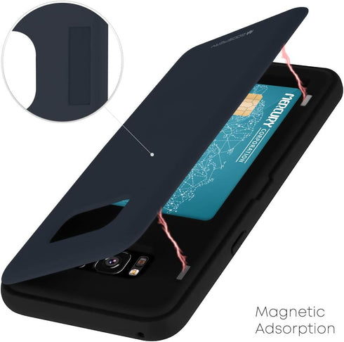 GOOSPERY Galaxy S8 Wallet Case with Card Holder, Protective Dual Layer Bumper Phone Case (Midnight Blue)...