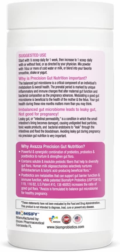 Avazza Prenatal Formula with TriBiom Formula: Probiotics + Prebiotics+ PostBiotics to Nurture & Stabilize Against Leaky Gut. Human Milk Oligosacch...