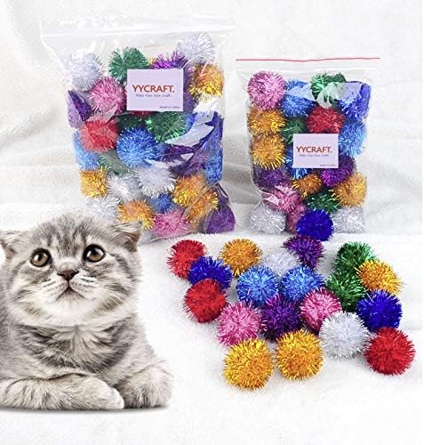 YYCRAFT 100pcs Glitter Tinsel Pom Poms Sparkle Balls for DIY Craft/Christmas Party Decoration/Cat Toys(25mm,Red)...