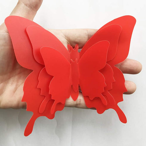 3D Red Butterfly Wall Stickers 24 pcs Removable Mural Stickers Wall Stickers Decal for Home and Room Decoration Kids Room Bedroom Decor Living Roo...