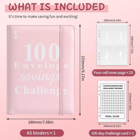 100 Envelopes Money Saving Challenge, Budget Binder Book with Cash Envelopes A5 Money Organizer Planner 2024 Cash Stuffing Binder Wallet Money Sav...