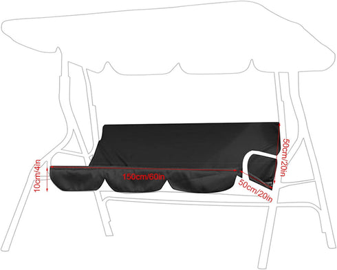 Swing Seat Cushion Cover, 59.1X19.7X3.9in Outdoor Waterproof 3 Seats Swing Chair Hammock Seat Cover for Garden Courtyard 3 Seats Swing (Black)...