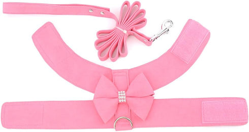 Ranphy Dog Harness and Matching Leash Set Girl Bling Rhinestone No-Pull Puppy Vest Doggie Cat Walking Training Harness Soft Suede Leather Collar A...
