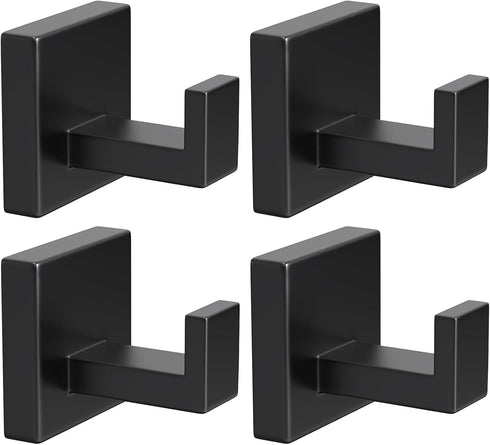 VAEHOLD 4 Pack Robe Towel Hooks for Bathrooms Matte Black Coat Hooks for Hanging Stainless Steel Heavy Duty Wall Mounted Shower Hooks Wall Hooks f...