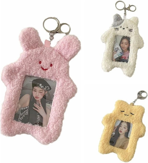 White Photocard Holder, Cartoon Plush Photocard Holder Outdoor Girl Korean Style ID Card Cover Protective Case Card Sleeve Student Rabbit Identifi...