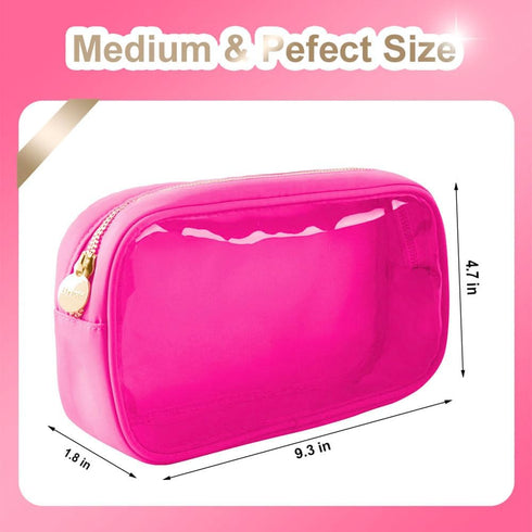 Medium Preppy Transparent Makeup Pouch Women Travel Clear TPU and Nylon Cosmetic Pouch (Medium, HotPink)...
