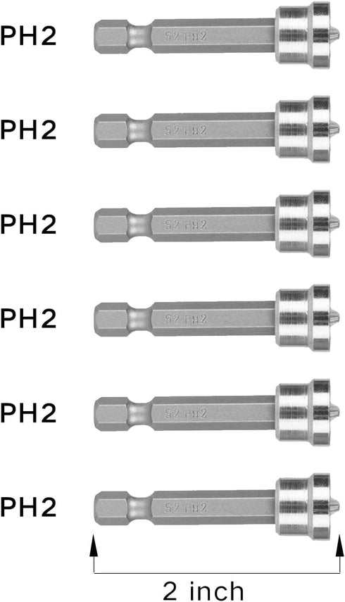 Screwdriver Bit, PH2 Drywall Screw Setters, 2 Inch, 6 Pieces, Transparent plastic case...