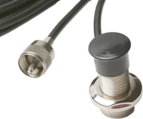 Vehicle Antenna Mount So-239 UHF Female Right Angle Bulkhead to PL-259 UHF Male Connector with 14FT RG58/U RF Coaxial Cable for CB Amateur Ham Two...