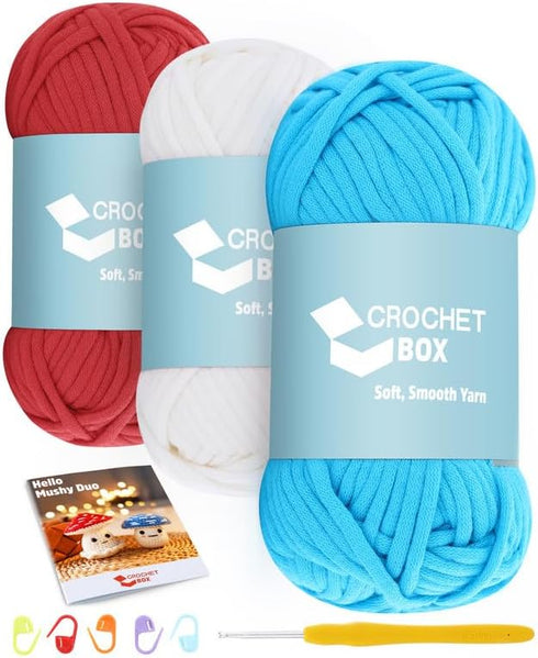 Yarn for Crocheting - 3 PCS Yarn for Beginner, Deep Red, Sky Blue, Natural White, Easy to See Stitches, Worsted Weight Yarn, Won't Split, Thanksgi...