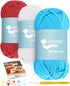 Yarn for Crocheting - 3 PCS Yarn for Beginner, Deep Red, Sky Blue, Natural White, Easy to See Stitches, Worsted Weight Yarn, Won't Split, Thanksgi...