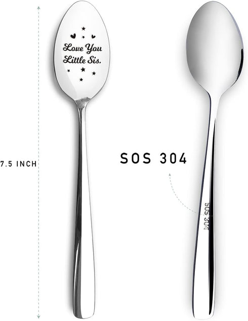 Love You Little Sis Spoon Engraved Funny Sister Gift Ice Cream Tea Coffee Cereal Lover Spoon Teaspoon Best Graduation Christmas Birthday Gifts...