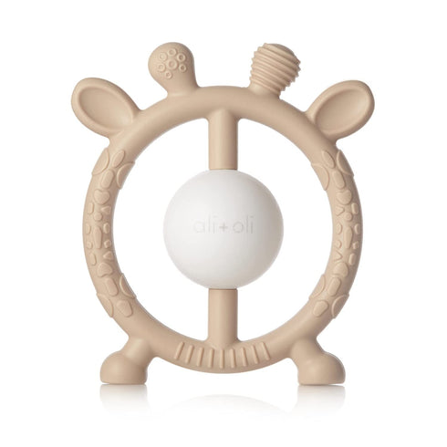 Ali+Oli Baby Teether & Rattle (Taupe Giraffe) Baby Teething Relief, Silicone Teethers for Babies 3+ Months, Baby Teething Toys w/Multi-Textured Su...