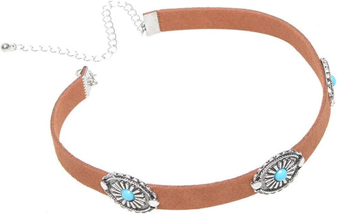 Olbye Bohemia Turquoise Choker Necklace Leather Choker Jewelry Suede Necklace for Women Boho Style...