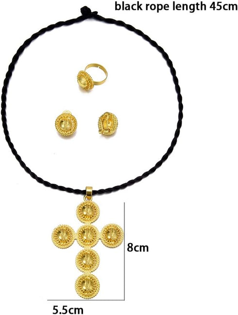 New Silver Gold Plated Cross Ethiopian Jewelry Set for women Bride Bridesmaid Anniversary Party Accessories...