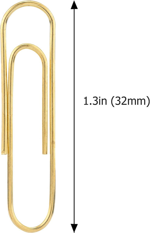 Medium Paper Clips, 200-Count, Paperclips, Gold Paper Clips, 1.3 Inch (32mm) Paper Clip...