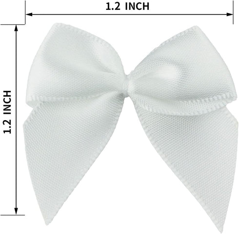 7Rainbows 50pcs Boutique Mini White Satin Ribbon Bows Flowers Appliques DIY Craft for Sewing Scrapbooking Wedding and Gift...