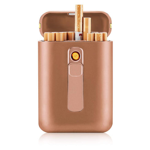 Cigarette Case with Lighter Cigarettes Box King Size Portable Pack 20pcs Regular Size Cigarettes USB Lighters 2 in 1 Rechargeable Flameless Windpr...