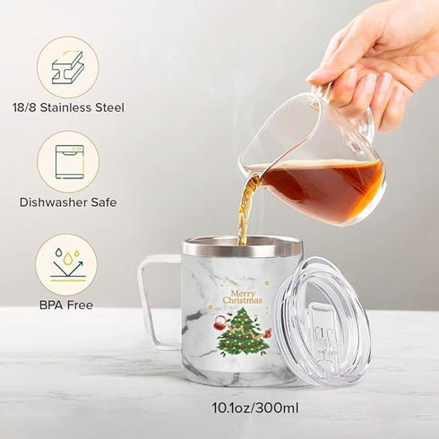 VAHDAM Christmas Mug, Christmas Gifts For Women, Men & Adults | Stainless Steel, Vacuum Insulated Coffee Mug with Lid - 10 oz | Christmas Gifts 20...