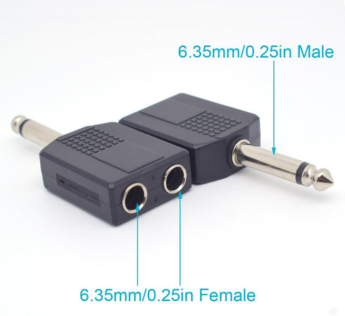 4PCS 6.35mm Headphone Jack Splitter,Mono Plug Male to Dual 6.35mm Jack Female Splitter Adapter,Headphone Splitter Stereo Jack Y Cable for Audio De...