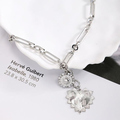 Heart Pendant Necklaces for Women, Chunky Silver Sun Necklace Vintage Big Heart Jewelry Aesthetic Charms Accessories...