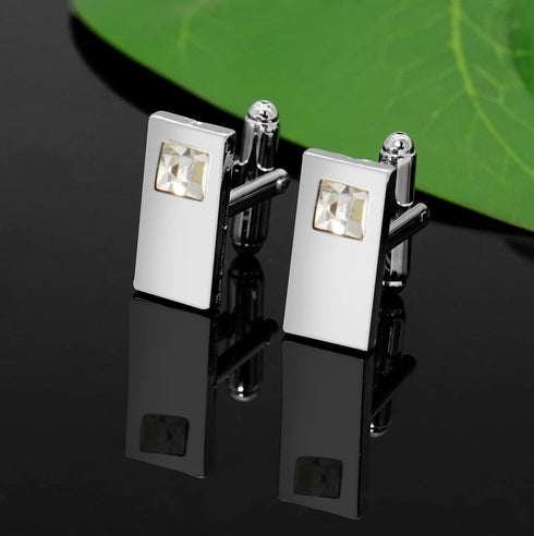 Gleamart Stainless Steel Tie Clip Cufflinks Set with Rhinestones for Men Business Necktie Pinch Clip Personalised Cufflink Set...