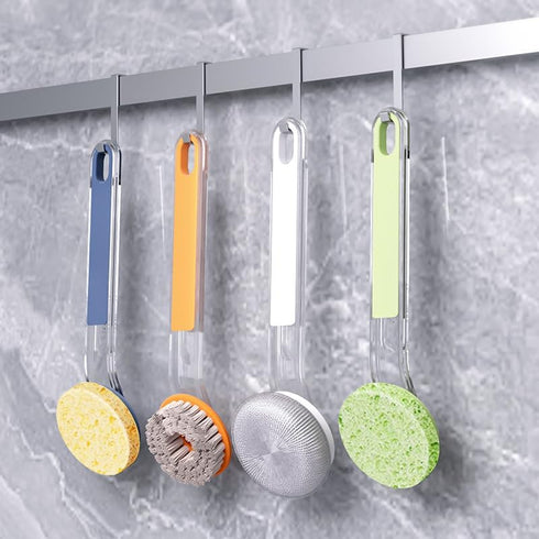 Dish Brush with 3 Multifunctional Replacement Heads for Kitchen Cleaning, Built-in Scraper Scrubber for Cleaning Pots and Pans, Sink (White)...